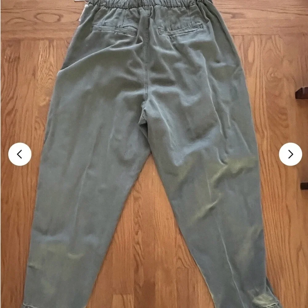 Free People Paper Bag High Waist Pants Women's L Green Cotton Blend Drawstring